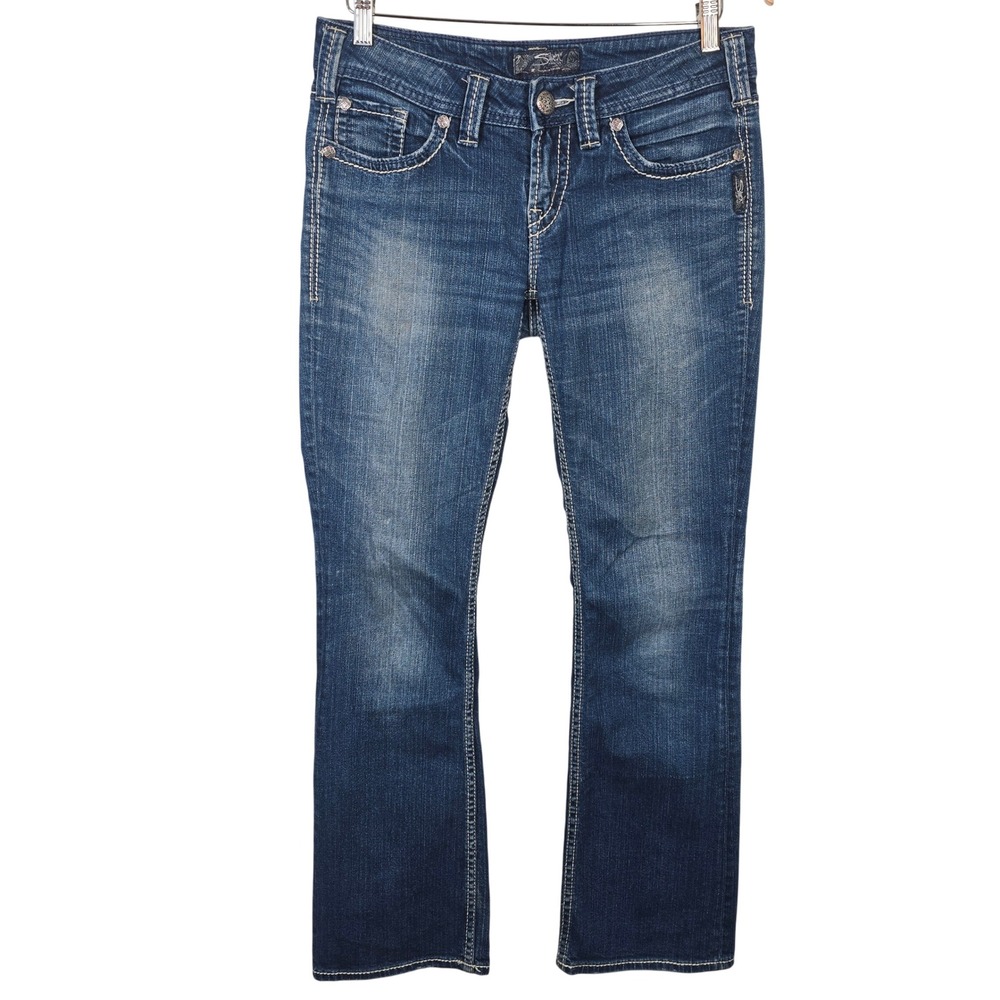 Silver Jeans Co Aiko Bootcut W29 L33 Dark Wash Mid Rise Contrast Stitch Denim